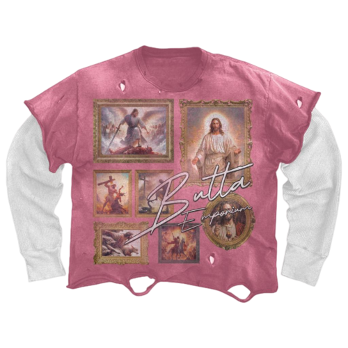 "Emporium" Distressed Long Sleeve - Pink