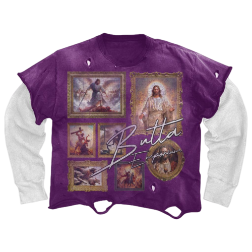 "Emporium" Distressed Long Sleeve - Purple