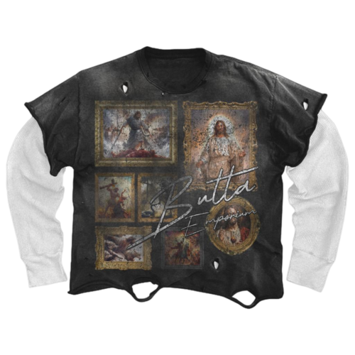 "Emporium" Distressed Long Sleeve - Black